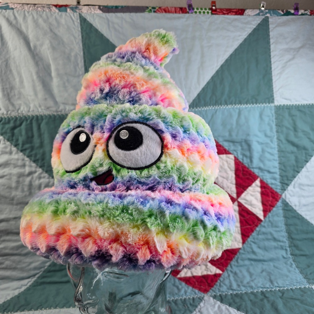 Six Flags Rainbow Poop Emoji Plush Hat Multi-Color Furry Costume Accessory